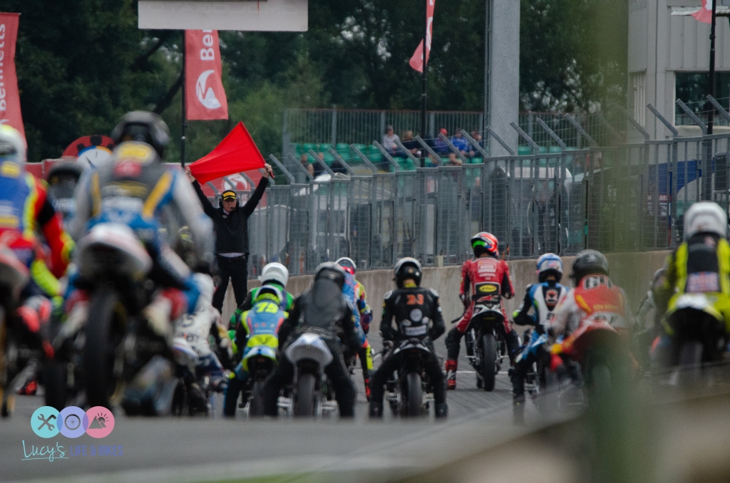 Motorbike riders on startling at the Bennet's British Superbikes Round 9 at Oulton Park