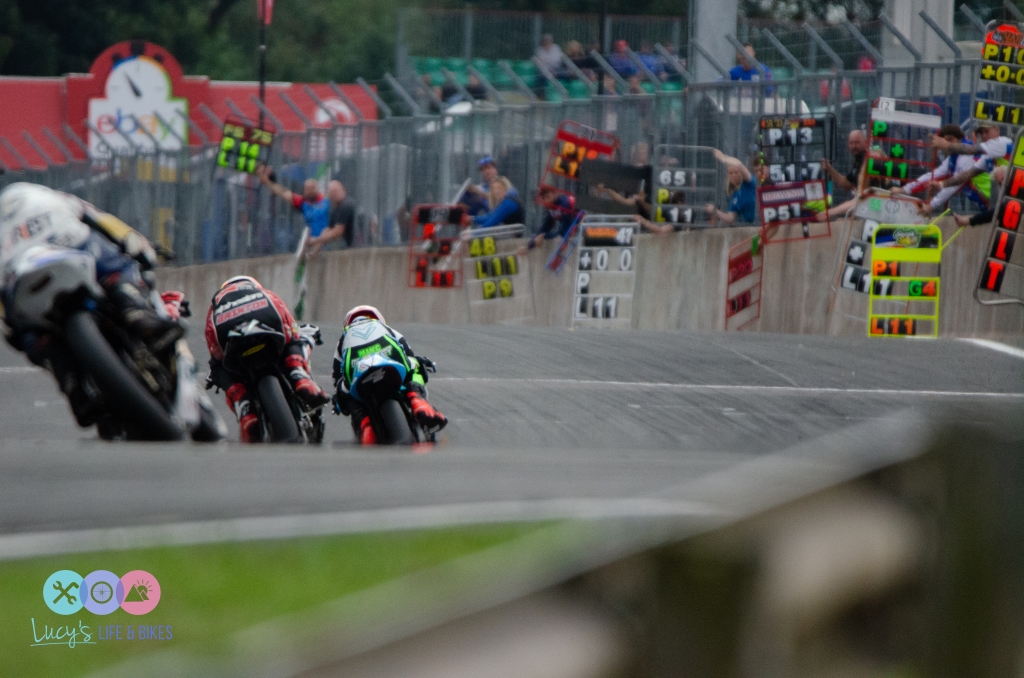 Motorbike riders at the Bennet's British Superbikes Round 9 at Oulton Park