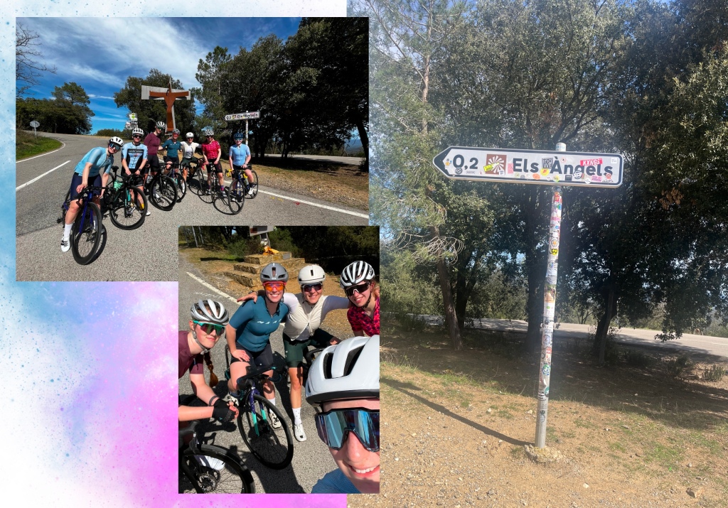 Female Road Cyclists at the top of Els Angels climb in Girona